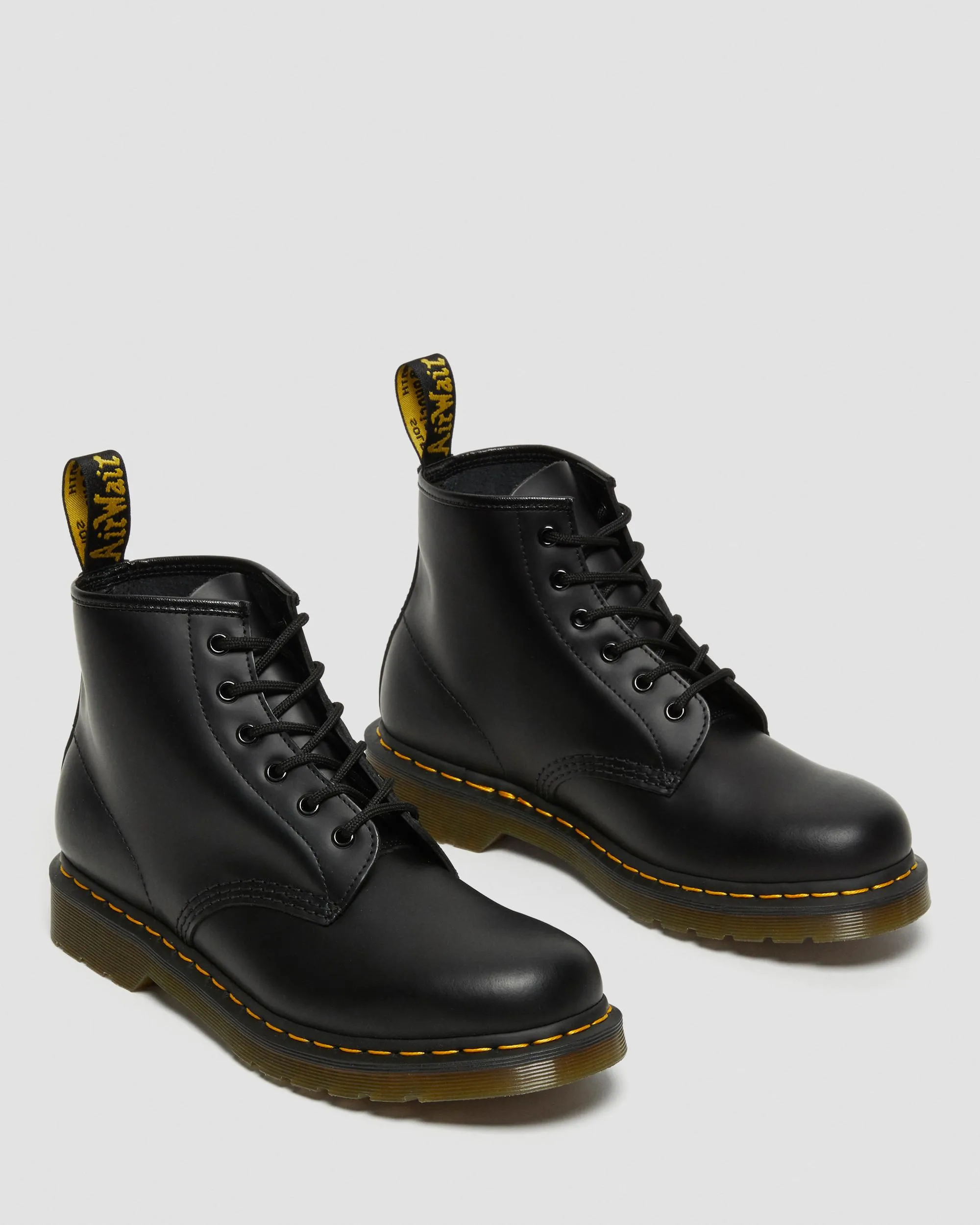 101 Yellow smooth leather ankle boots with Dr stitching. Martens