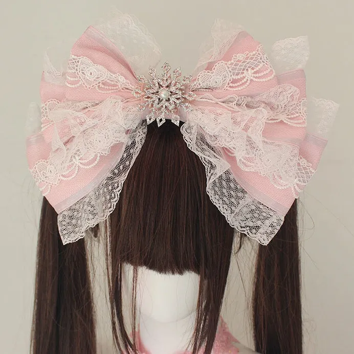 Blue Beaded Snow Big Bow Lace Trim KC