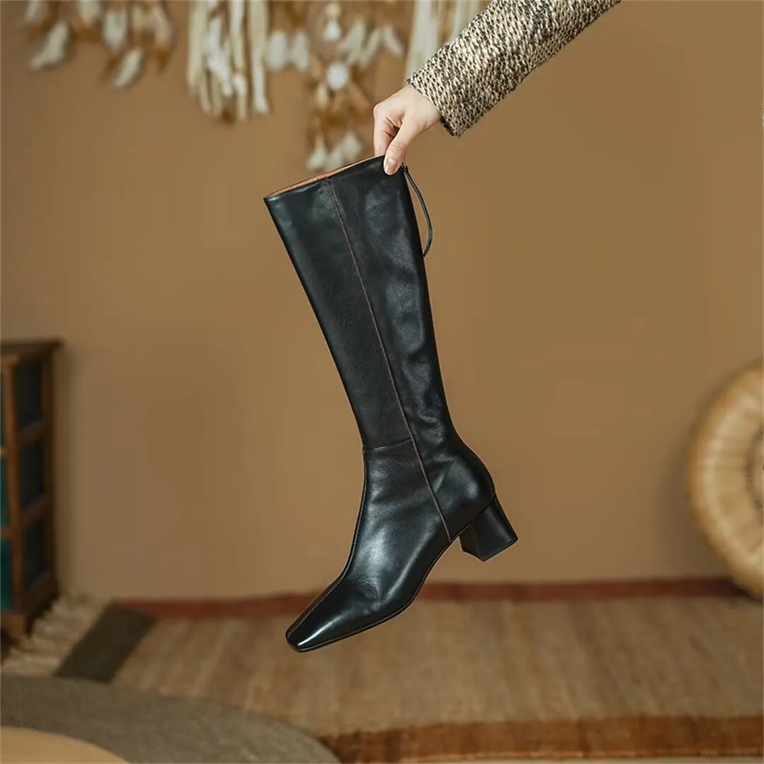 Elegant Long Heel Smooth Leather Boots