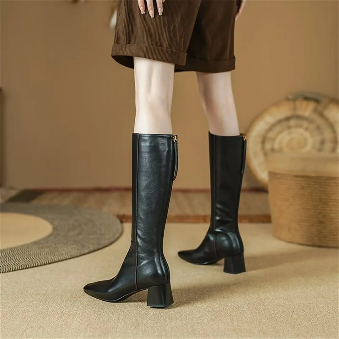 Elegant Long Heel Smooth Leather Boots