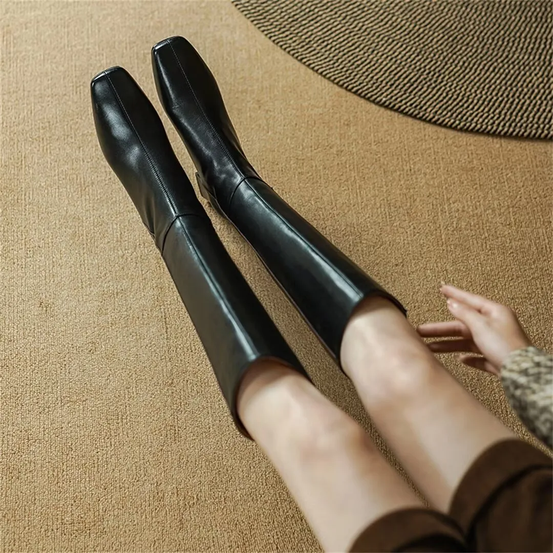 Elegant Long Heel Smooth Leather Boots