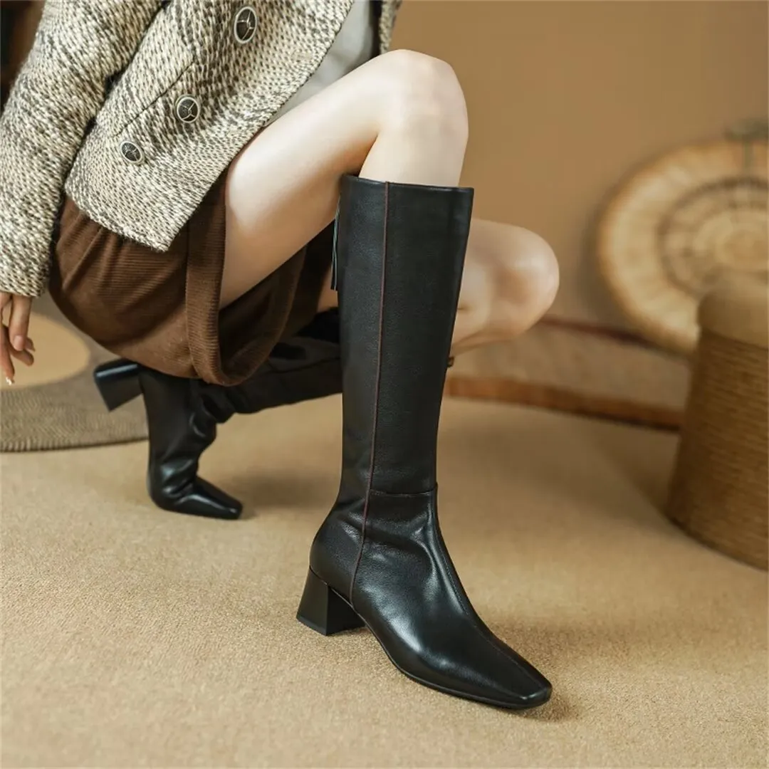 Elegant Long Heel Smooth Leather Boots