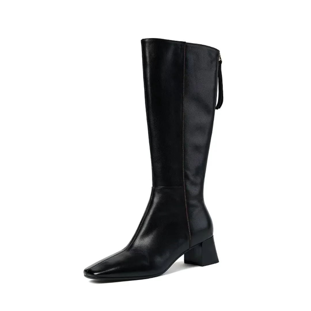 Elegant Long Heel Smooth Leather Boots