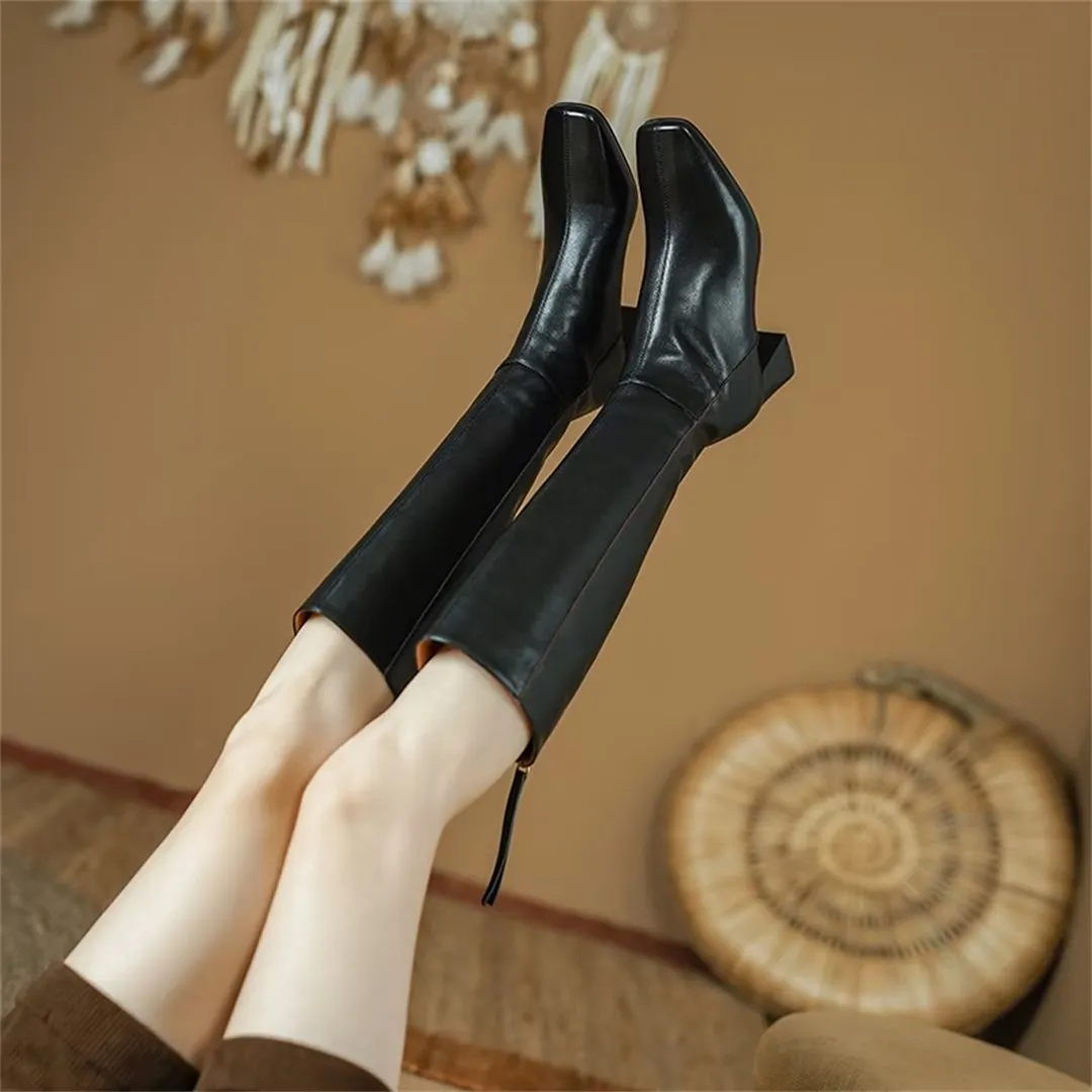 Elegant Long Heel Smooth Leather Boots