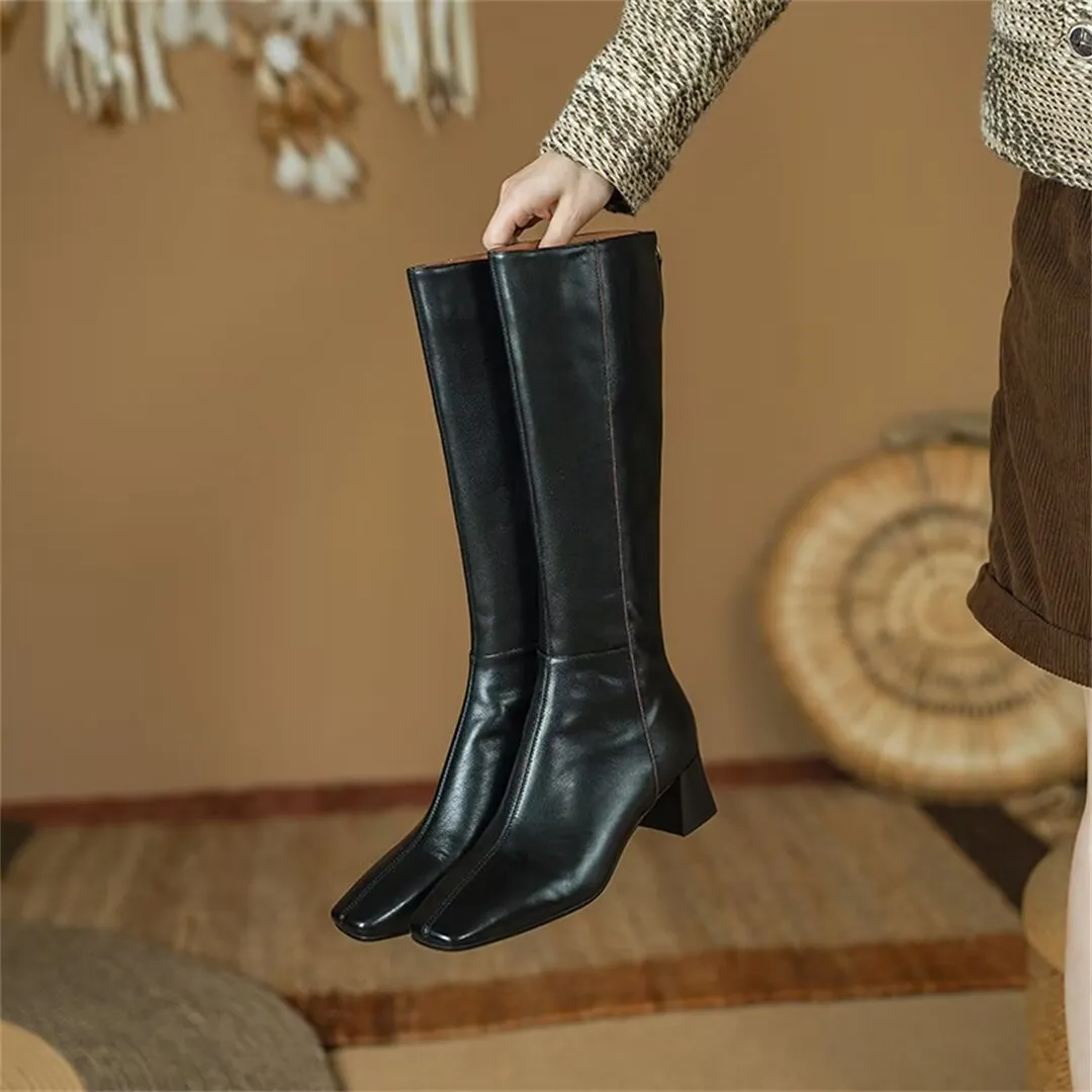 Elegant Long Heel Smooth Leather Boots