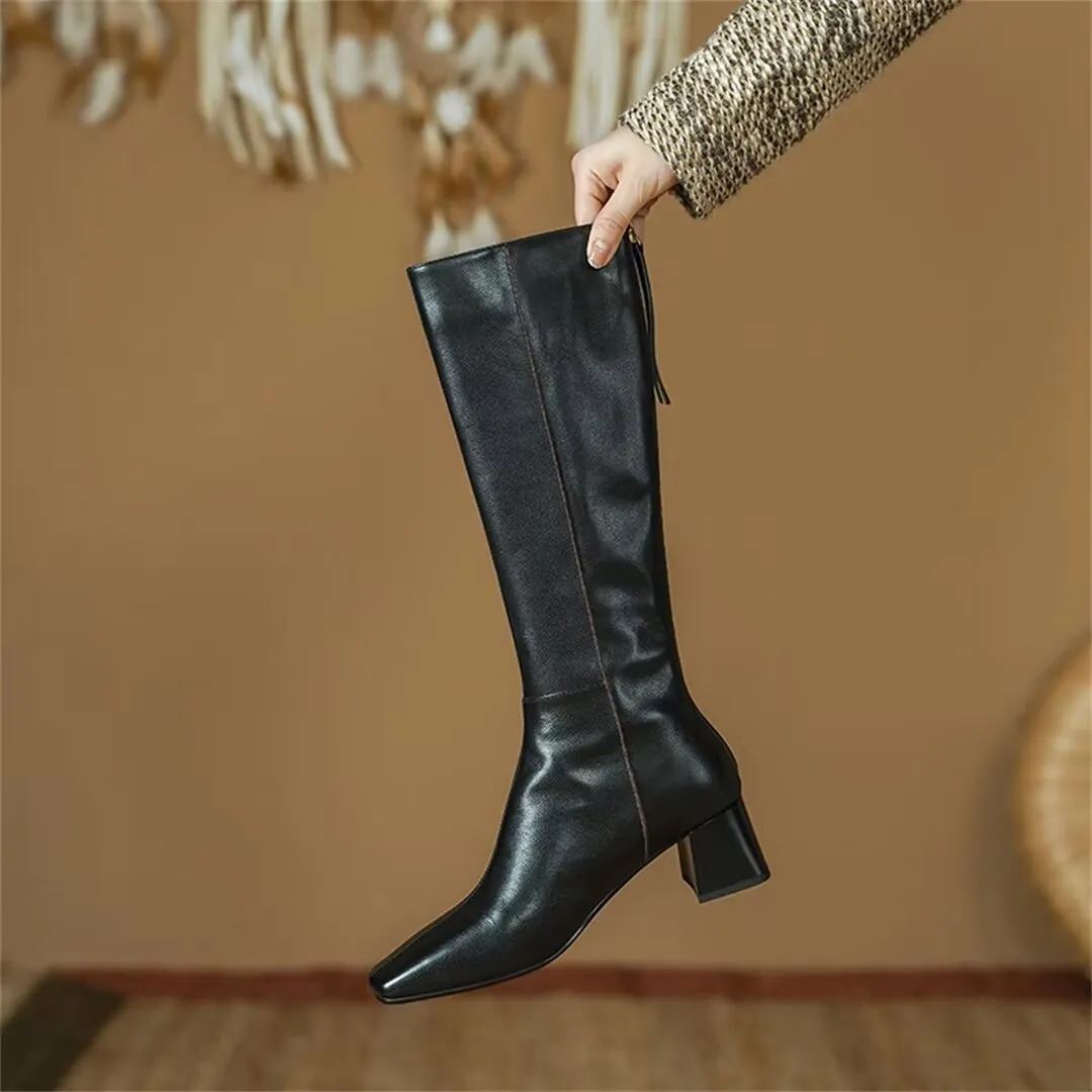 Elegant Long Heel Smooth Leather Boots