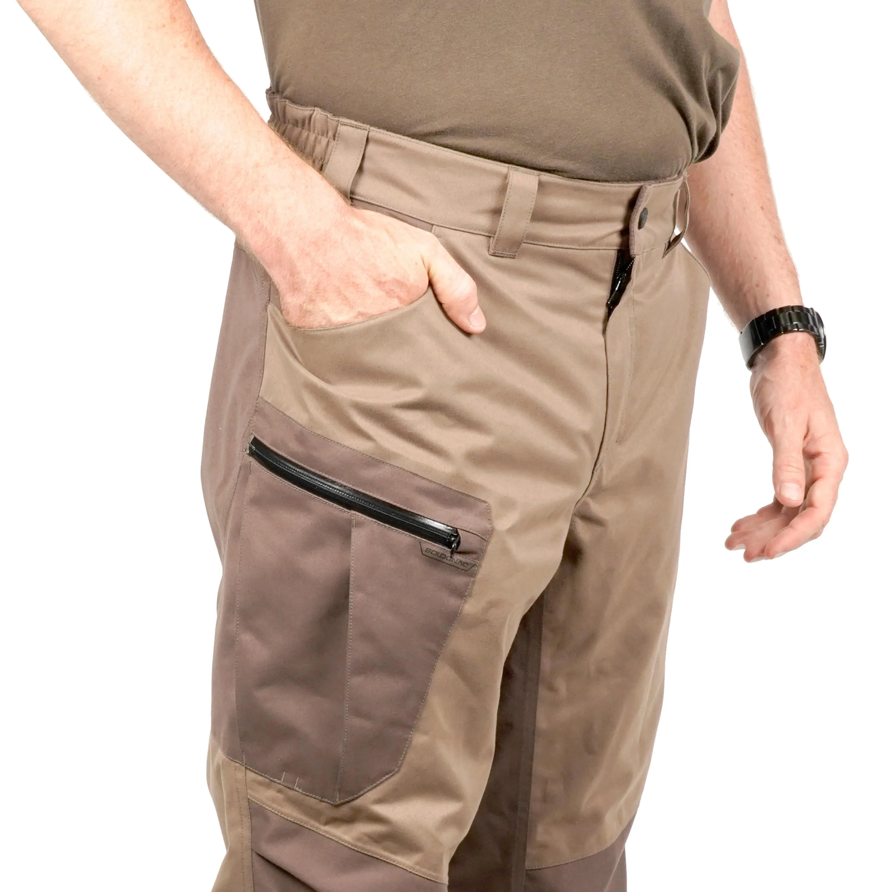 Hunting trousers / raincoats 520 warm low noise brown SOLOGNAC
