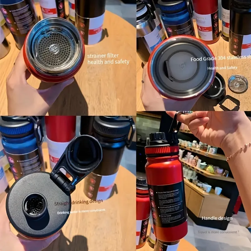 Large-Capacity Stainless Steel Vacuum Insulated Water Bottle with Handle - Portable & Reusable for Outdoor Sports, Car Travel, and More - Perfect Gift for Holidays