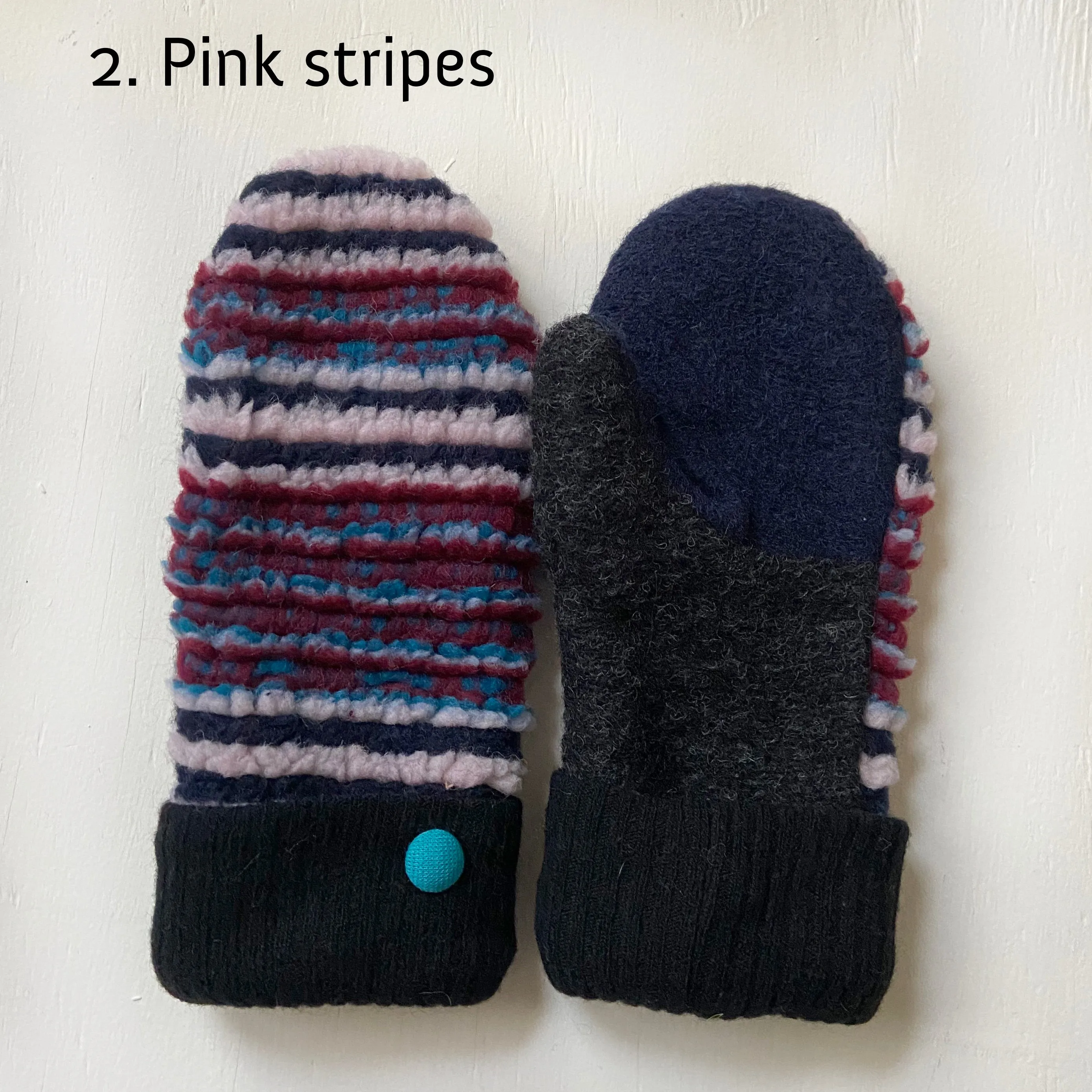 Mittens Pink Navy stripes