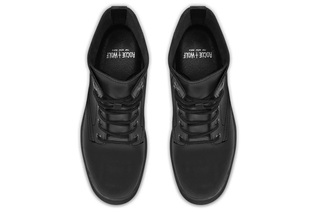 Pitch Black Boots - Vegan Leather Doc-Style Boots with Durable Stitched on Soles