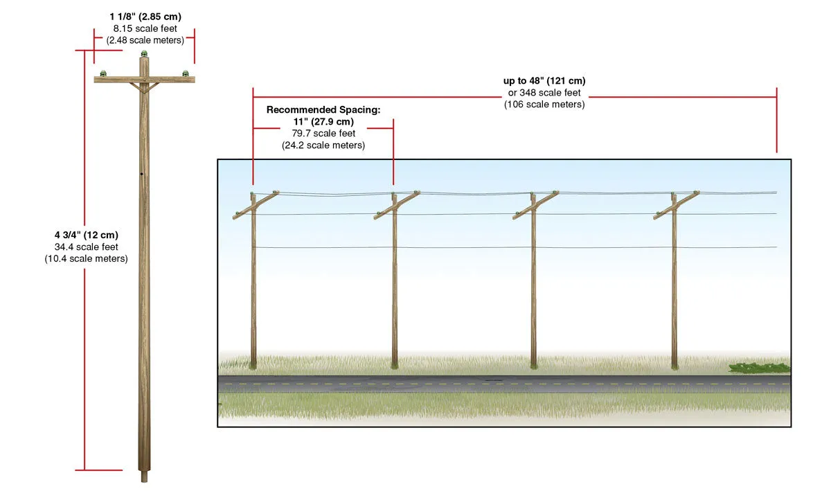 Pre-Wired Poles - Single Crossbar - HO Scale