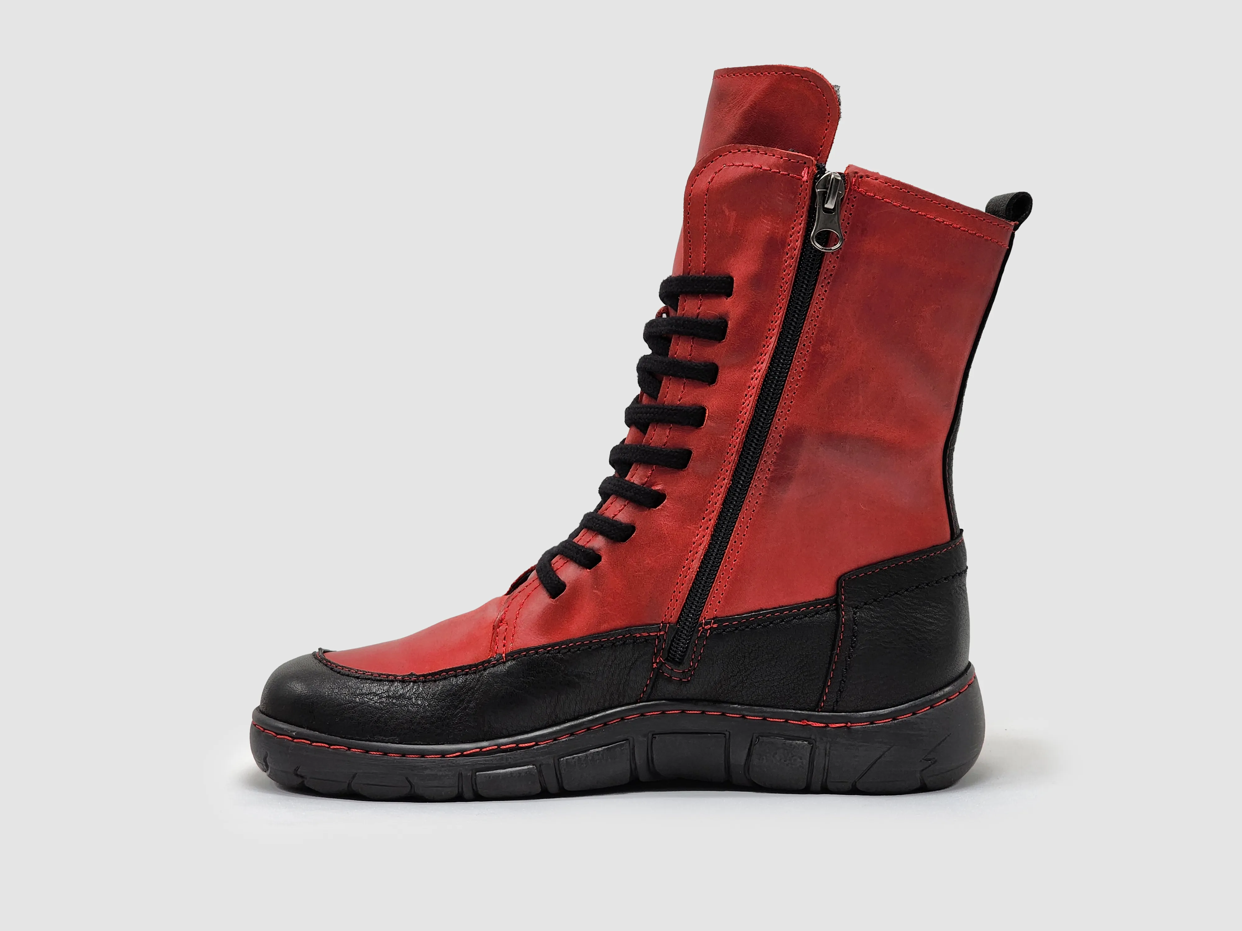 Women's Original Mid Wool-Lined Zip-Up Leather Boots - Red/Black