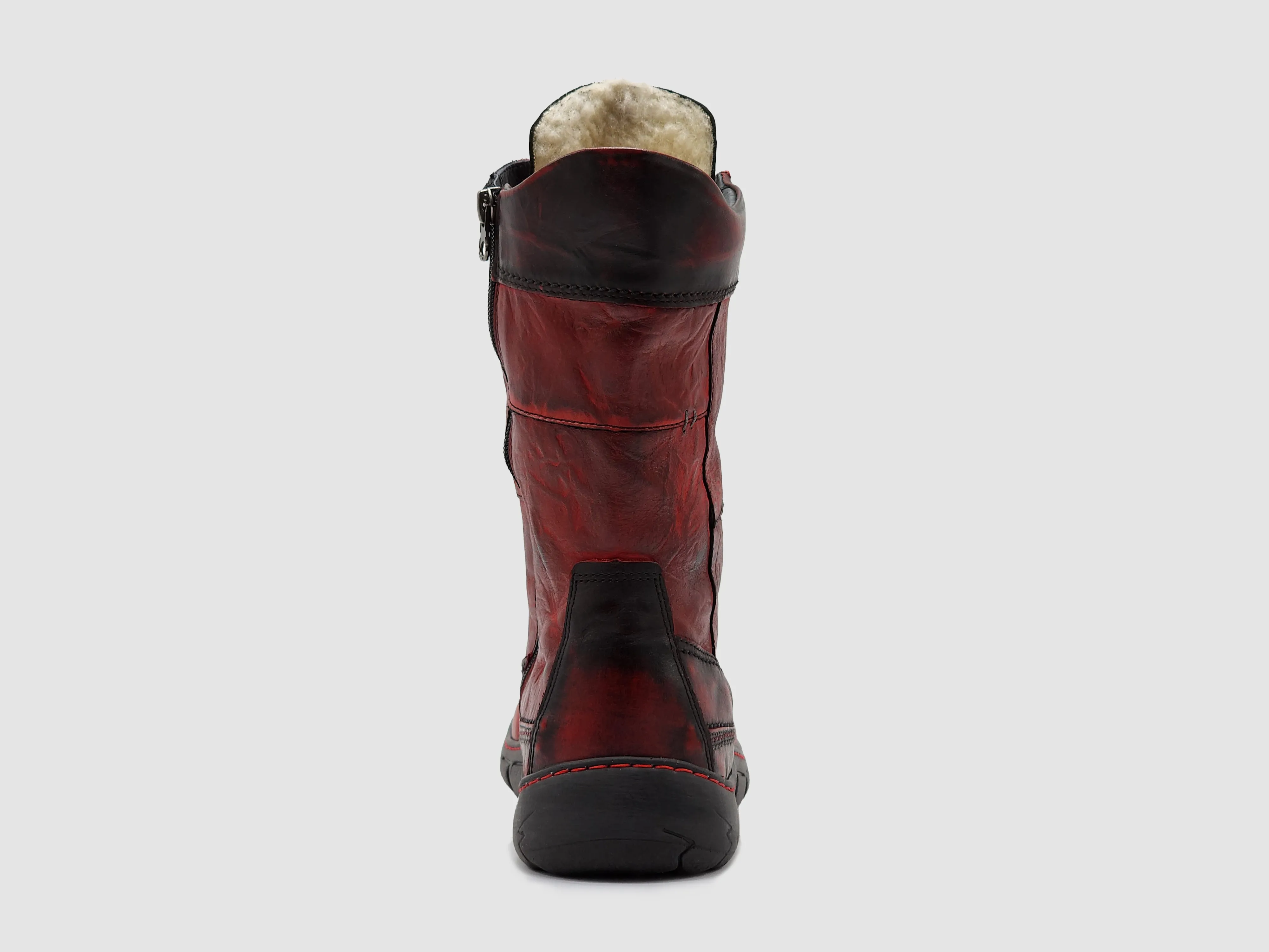 Women’s Original Tall Thick Wool-Lined Zip-Up Leather Boots - Red/Black