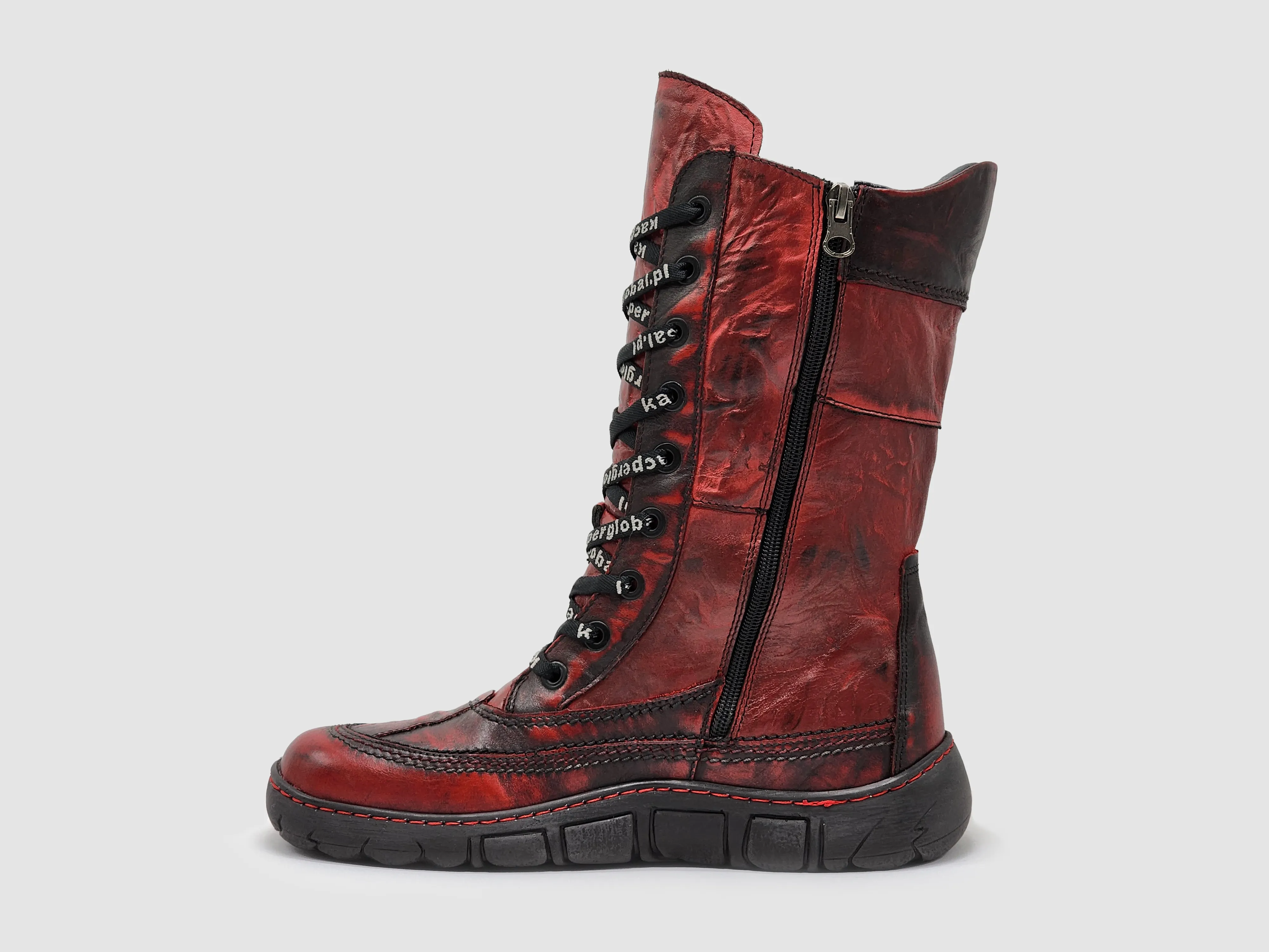 Women’s Original Tall Thick Wool-Lined Zip-Up Leather Boots - Red/Black