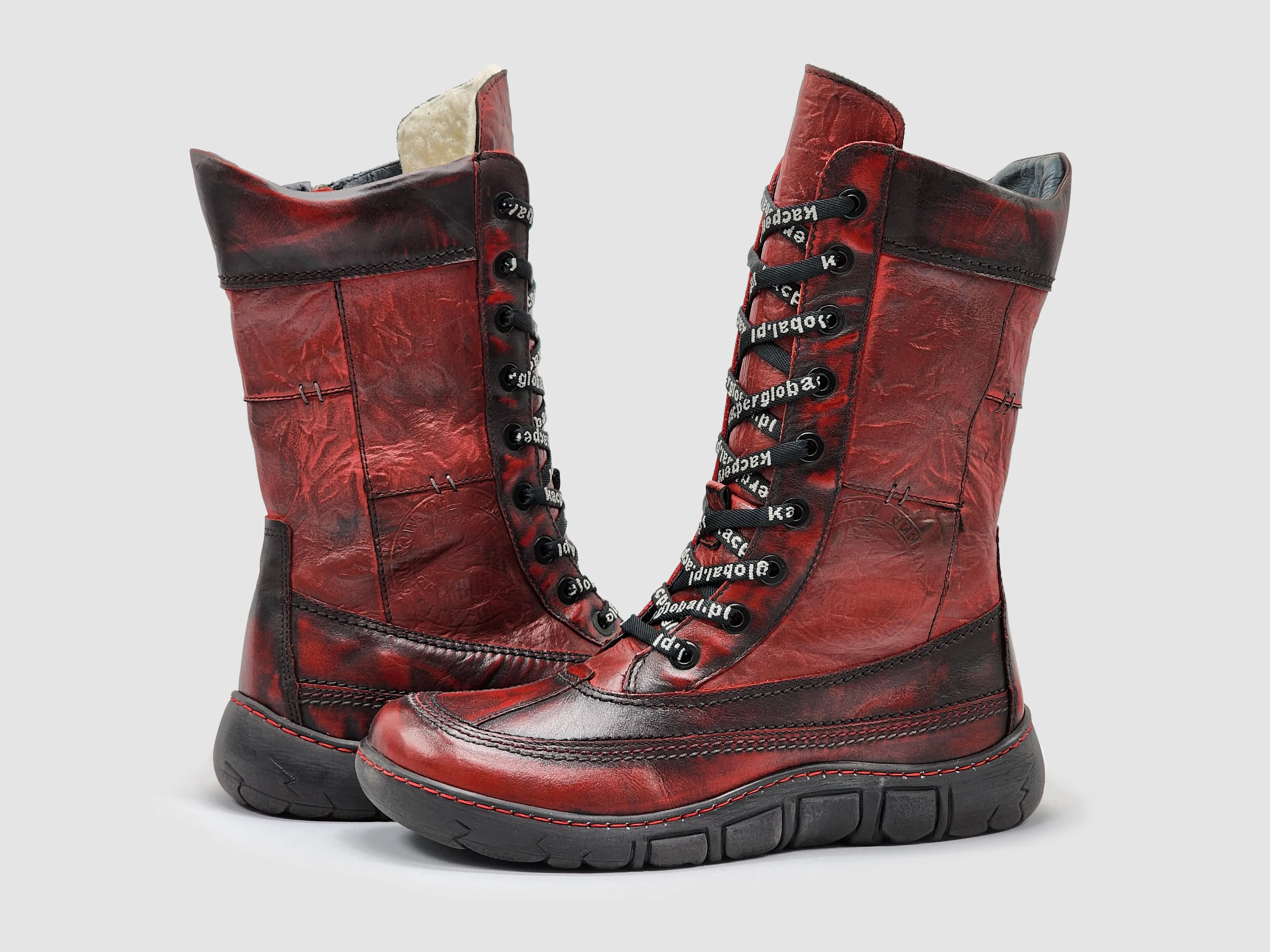 Women’s Original Tall Thick Wool-Lined Zip-Up Leather Boots - Red/Black