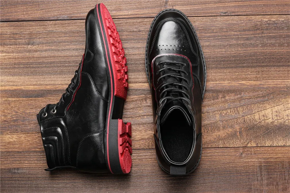 Yeknu Leather Boots Red Bottom Autumn Winter Fashion Comfortable Ankle Boots #Al643