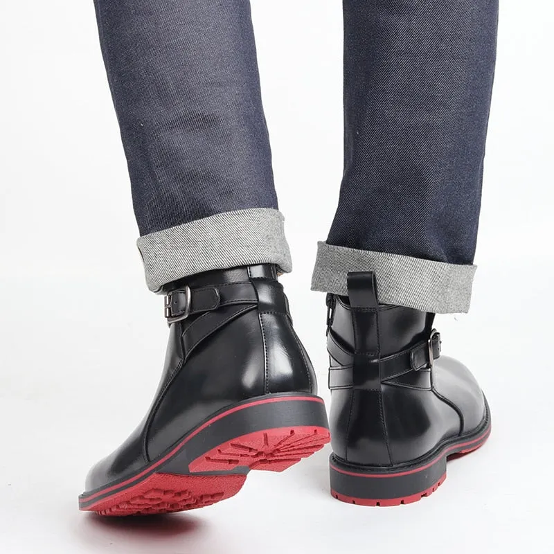 Yeknu Leather Boots Red Bottom Autumn Winter Fashion Comfortable Ankle Boots #Al643